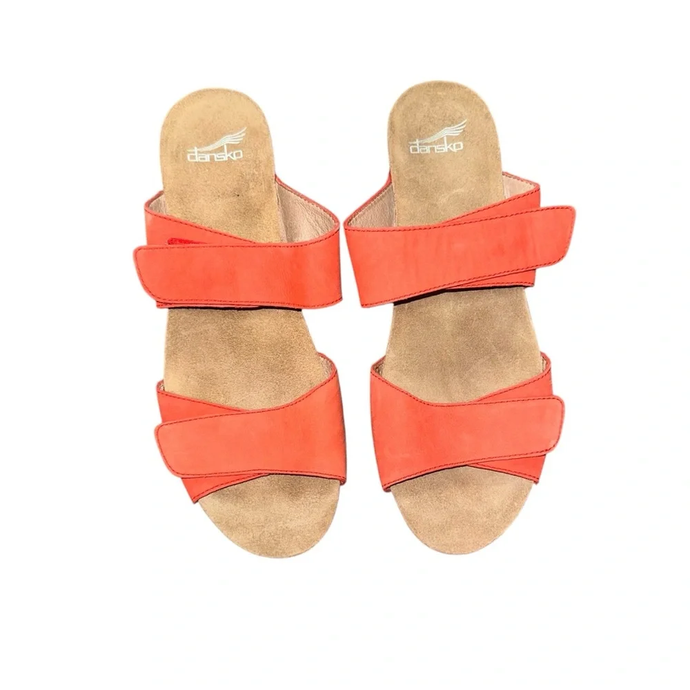 Dansko Vienna Milled Nubuck Tomato Leather Double Strap Wedge Sandal Size 41